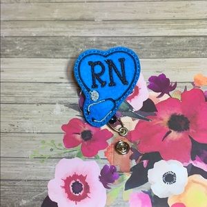 Felt Badge Reel Blue RN Heart